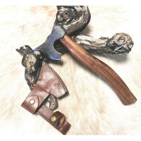 Magnifique hachette en acier brute de forge 1095C RITE EDGE USA VIKING AXE ETUI CUIR DMH35 x