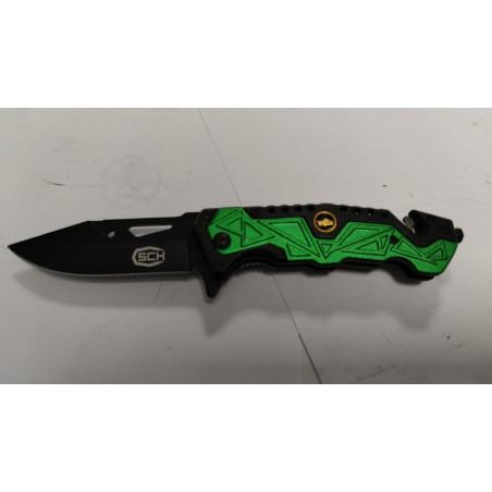 Couteau survie vert lame noire ref E15