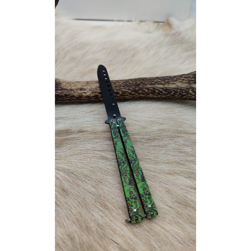 Couteau papillon d'entraînement vert lame noire ref p15
