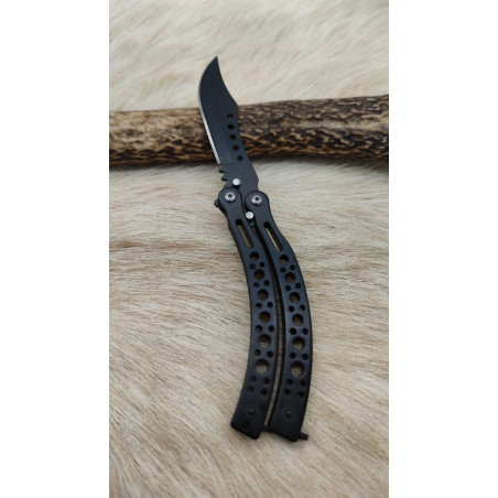 Couteau papillon noir lame noire ref p12