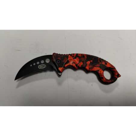 Couteau karambit orange lame noire ref k10