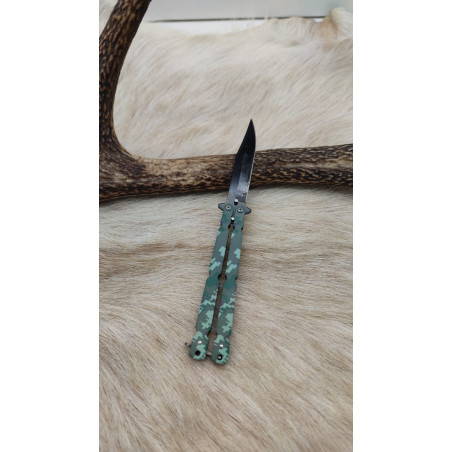 Couteau papillon vert lame noire ref p17