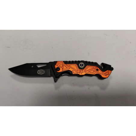 Couteau survie orange lame noire ref E12