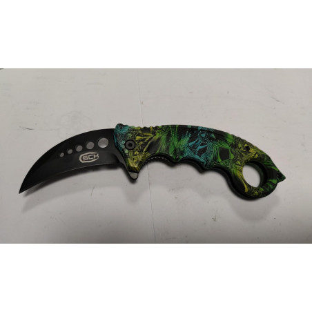 Couteau karambit orange lame noire ref k11