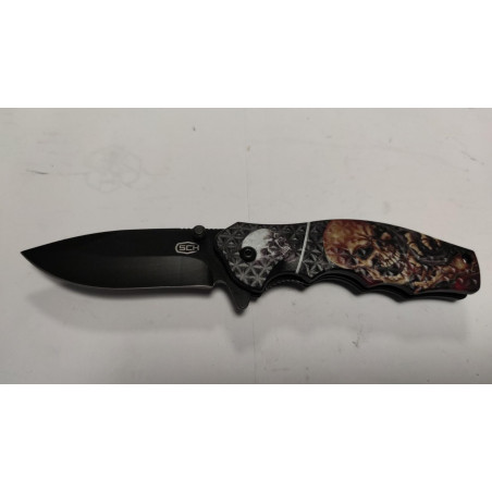 Couteau survie tete de mort lame noire ref E16