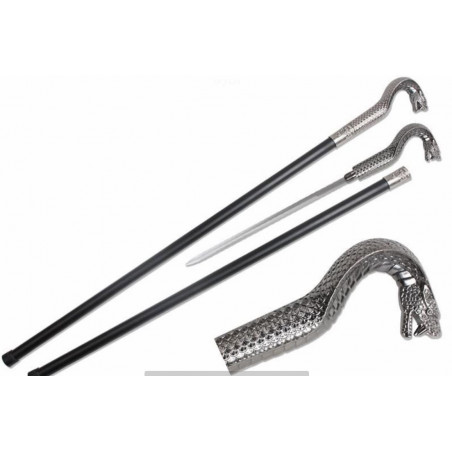 ***CANNE épée Cobra manche en métal noir laqué