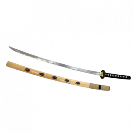 **KATANA FORGE BOIS NATUREL LOGO EVENTAIL 76CM Lame tranchante : aiguisée