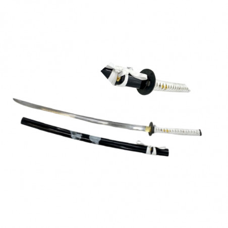 **KATANA FORGE NOIR TRESSAGE BLANC AVEC FLEUR 76CM Lame tranchante : aiguisée