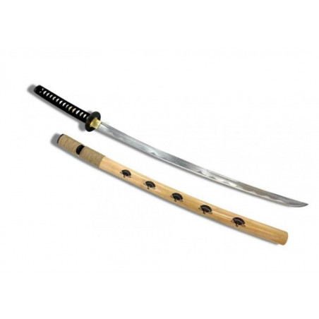 **KATANA FORGE BOIS NATUREL LOGO EVENTAIL 76CM Lame tranchante : aiguisée ref k159