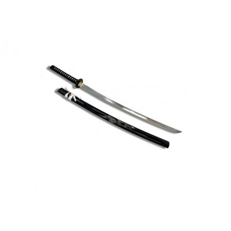 **KATANA FORGE NOIR TRESSAGE BLANC BRANCHE CERISIER 76CM Lame tranchante : aiguisée ref k160