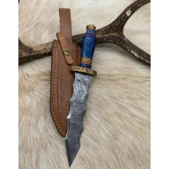 Magnifique Dague lame de feu "Flamberge disign" beau travail Artisanal Etui DAMAS 256 couches M.B