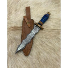 Magnifique Dague lame de feu "Flamberge disign" beau travail Artisanal Etui DAMAS 256 couches M.B