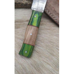 Couteau type médiéval lame fixe acier damas 256couches, manche en bois, full tang ref MED12