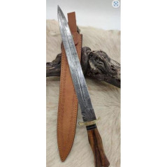 Belle dague lame damas 256Couches manche Bois d'olivier étui cuir 44cm lame 30cm FROST CUTLERY USA