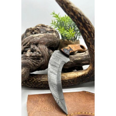 Couteau Karambit Lame Acier DAMAS 256 couches manche en bois Olivier Fabrication Artisanal Réf KBO1