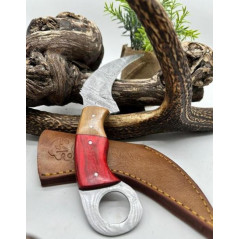 Couteau Karambit Lame Acier DAMAS 256couches manche en bois d'Olivier FabricationArtisanal Réf KBOE2