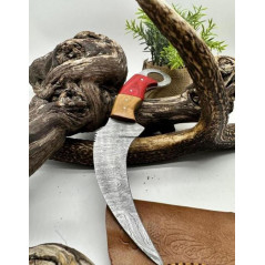 Couteau Karambit Lame Acier DAMAS 256couches manche en bois d'Olivier FabricationArtisanal Réf KBOE2