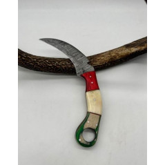 Couteau Karambit Lame Acier DAMAS 256 couches manche en os Fabrication Artisanal Réf KO1