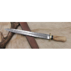 Belle dague lame damas 256Couches manche Bois d'olivier étui cuir 52cm lame 39cm FROST CUTLERY U