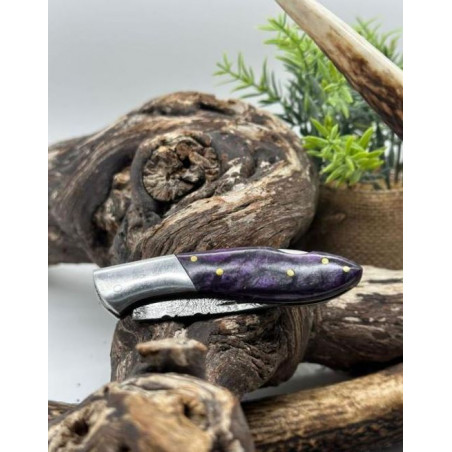 **COUTEAU PLIANT DAMAS 256 COUCHES MANCHE EN MICARTA AVEC ETUI REF CM2