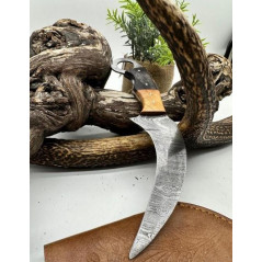 Couteau Karambit Lame Acier DAMAS 256couches manche en bois d'Olivier FabricationArtisanal Réf KBOE1