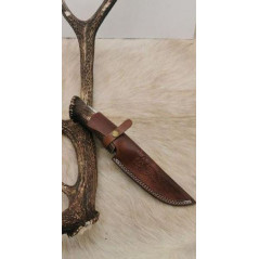 **Magnifique couteau Forgé Main lame acier damas silex GV10 256 Couches, Manche en BOIS DE CERF Arti