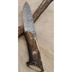 **Magnifique couteau Forgé Main lame acier damas silex GV10 256 Couches, Manche en BOIS DE CERF Arti