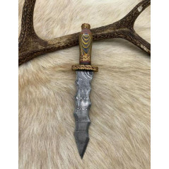 *Magnifique Dague lame de feu "Flamberge disign" beau travail Artisanal Etui DAMAS 256 couches M.M