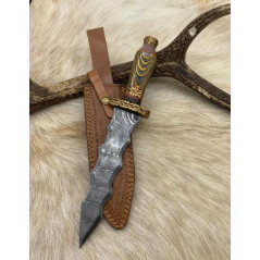 *Magnifique Dague lame de feu "Flamberge disign" beau travail Artisanal Etui DAMAS 256 couches M.M