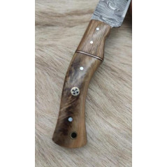 **** Couteau de chasse lame damas manche en bois olivier et mitre en bois de rose coloré ref OL13