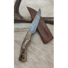 **** Couteau de chasse lame damas manche en bois olivier et mitre en bois de rose coloré ref OL13