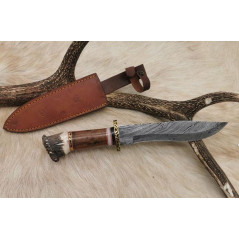 ****TRES JOLIE Bowie Unique lame ACIER DAMAS 256couches Manche en BOIS DE CERF VERITABLE ARTISANAL p