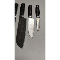 **Damascus, Parure de 5 couteaux de cuisine japonais lame en acier damas 128 couches Royal Swiss m