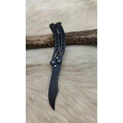 *Couteau papillon noir lame noire ref p12