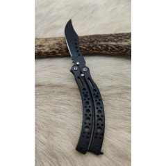 *Couteau papillon noir lame noire ref p12