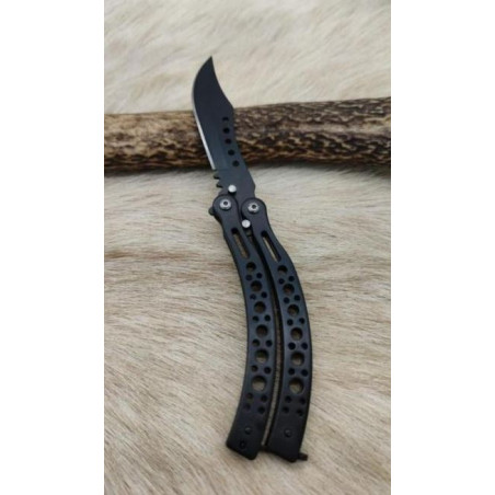 *Couteau papillon noir lame noire ref p12
