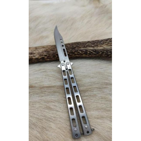 Couteau papillon gris lame grise ref p16