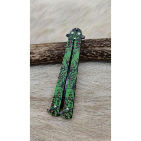 **Couteau papillon d'entraînement vert lame noire ref p15