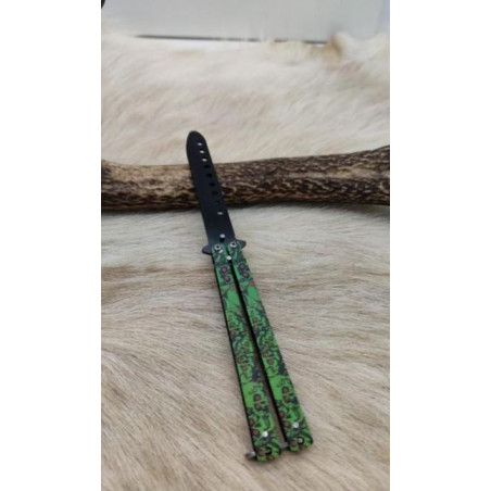 **Couteau papillon d'entraînement vert lame noire ref p15