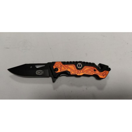 *Couteau survie orange lame noire ref E12