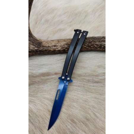 *Couteau papillon noir lame bleu ref p13