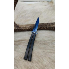*Couteau papillon noir lame bleu ref p13