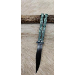 *Couteau papillon vert lame noire ref p17