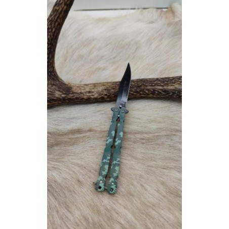 *Couteau papillon vert lame noire ref p17