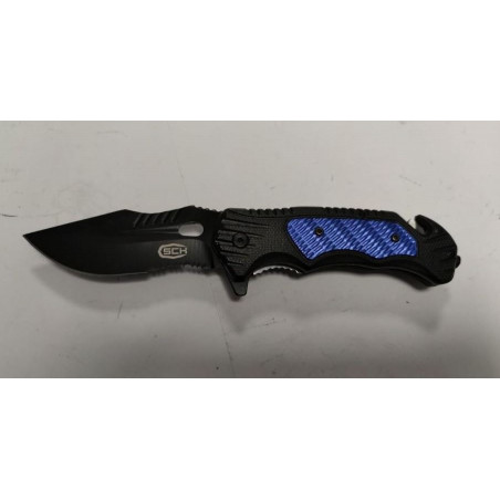 *Couteau survie bleu lame noire ref E10