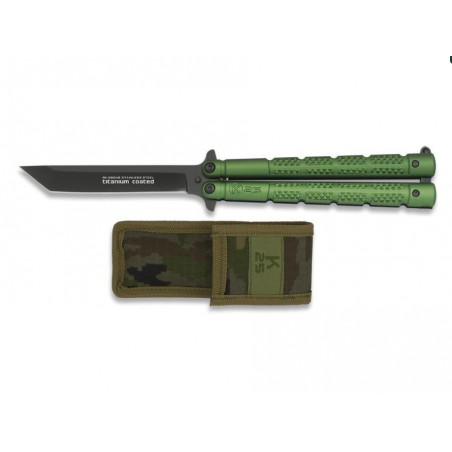 *Couteau papillon K25 vert. Revêtu titane - 36249