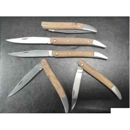 Lot de 5 couteaux de poche manche bois olivier total 22cm avec gravure prénom offert