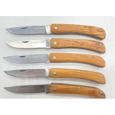 lot de 5 Couteaux POCHE COUTELDOC manche en bois d'olivier ref K5 avec gravure prénom offert 20 cm