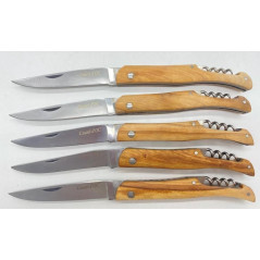 lot de 5 Couteaux POCHE COUTELDOC manche en bois d'olivier ref K1 avec gravure prénom offert 21 cm