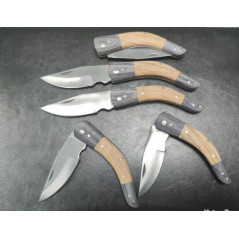Lot de 5 couteaux de poche manche bois olivier total 19cm avec gravure prénom offert